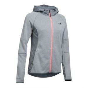 Women’s Under Armour Swacket Size Medium Light Gray & Coral Zip-Up w/Hood Storm